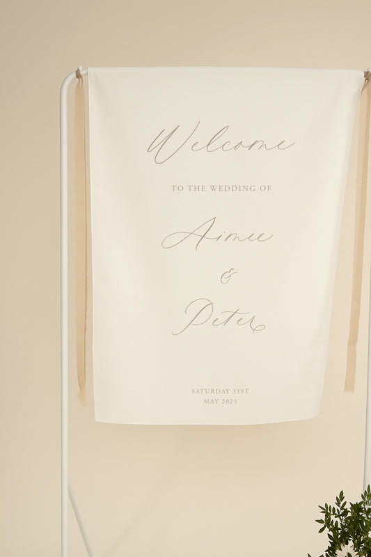 Wedding welcome sign on a beige background