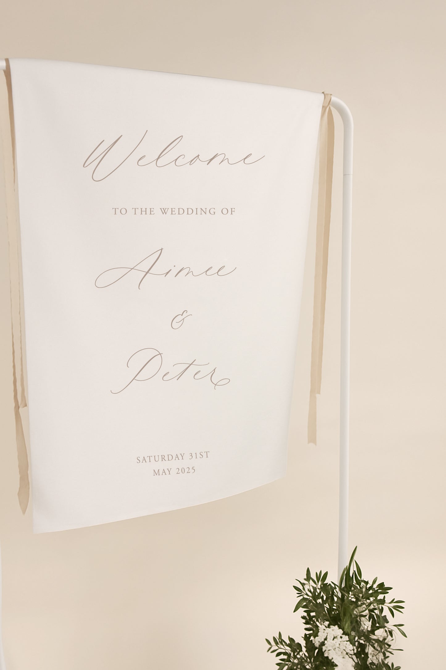 Wedding welcome sign with text on a white background