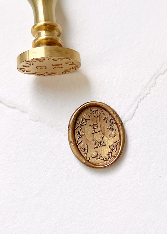 Oval Floral Border Personalised Monogram Wax Stamper - northernprintingco