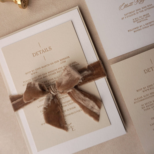 Elegant Letterpress Wedding Invitations on Colorplan Card with Velvet Ribbon