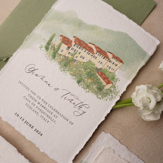 Tuscan Romance: Digital Print Wedding Invitations on Ivory Handmade Paper