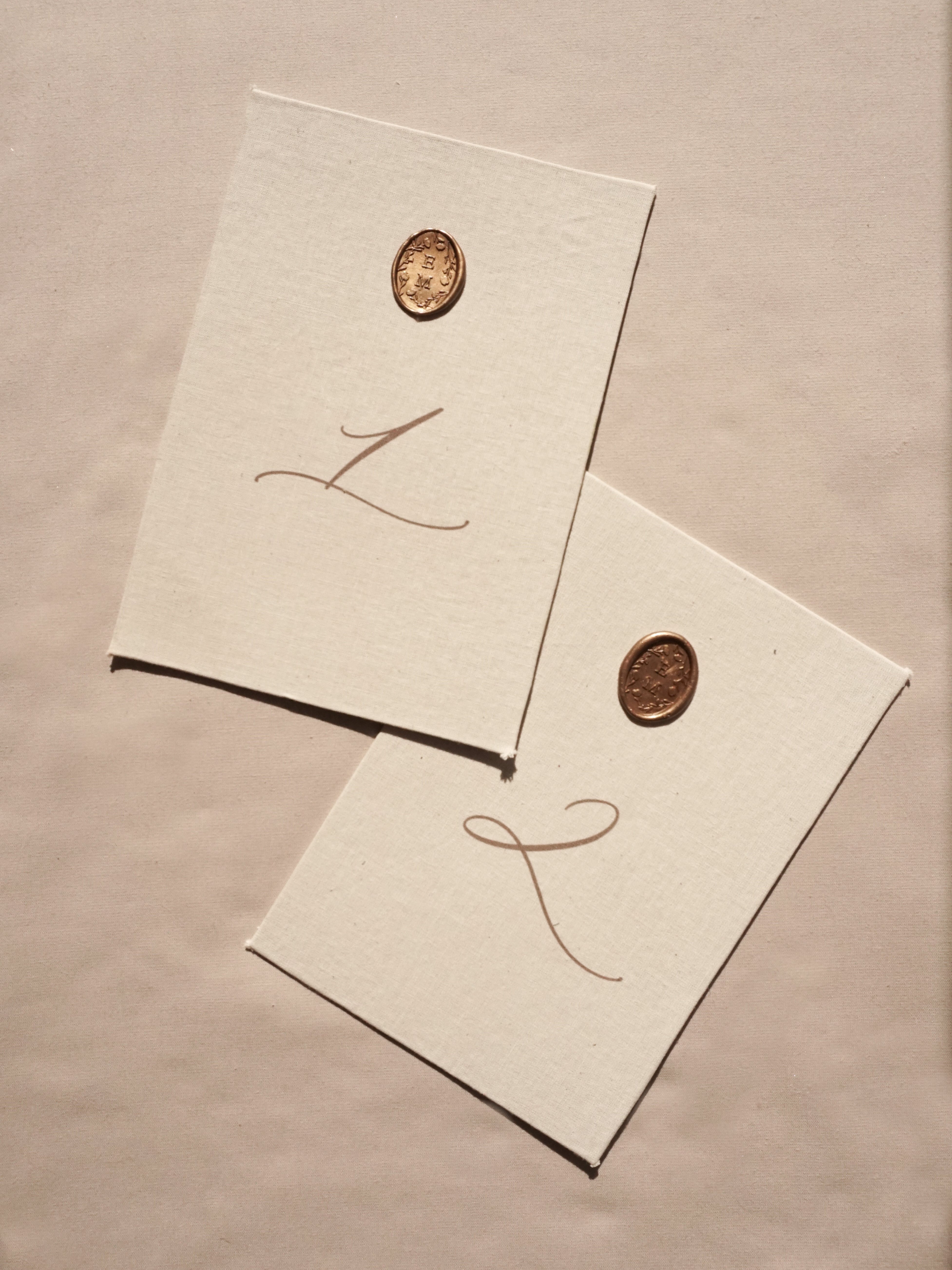 Luxury Linen Wedding Table Numbers with Custom Bronze Wax Seals ...