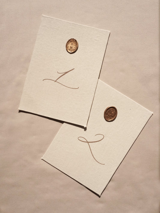 Luxury Linen Wedding Table Numbers with Custom Bronze Wax Seals