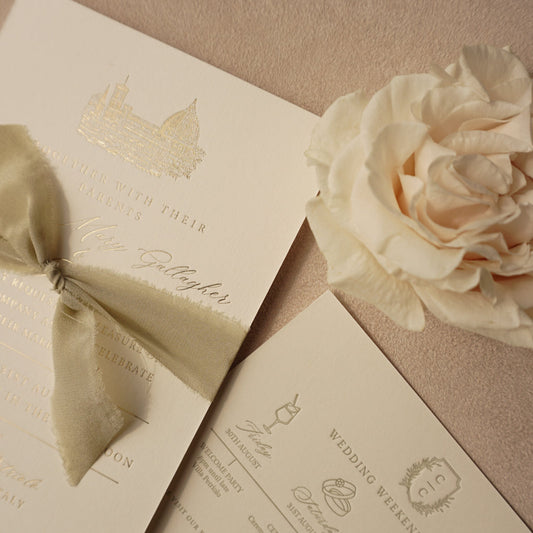 Foil Printing, Sage Letterpress & Silk Ribbon