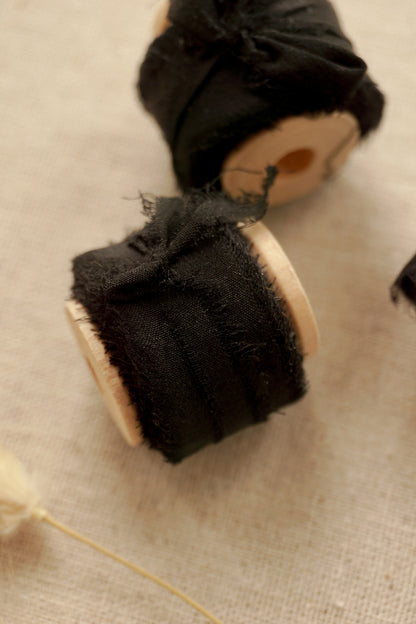 0.5 Inch Black Silk Ribbon